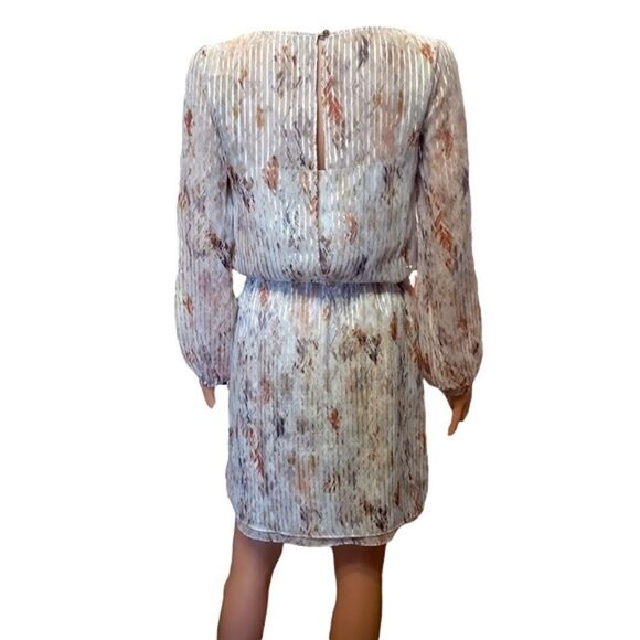 White House Black Market Sheer Stripe Split Long Sleeve Dress - Picture 4 of 16